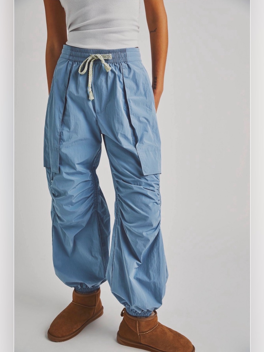 NWT Free People Nylon Cargo Pants Blue Size XS - Picture 3 of 4